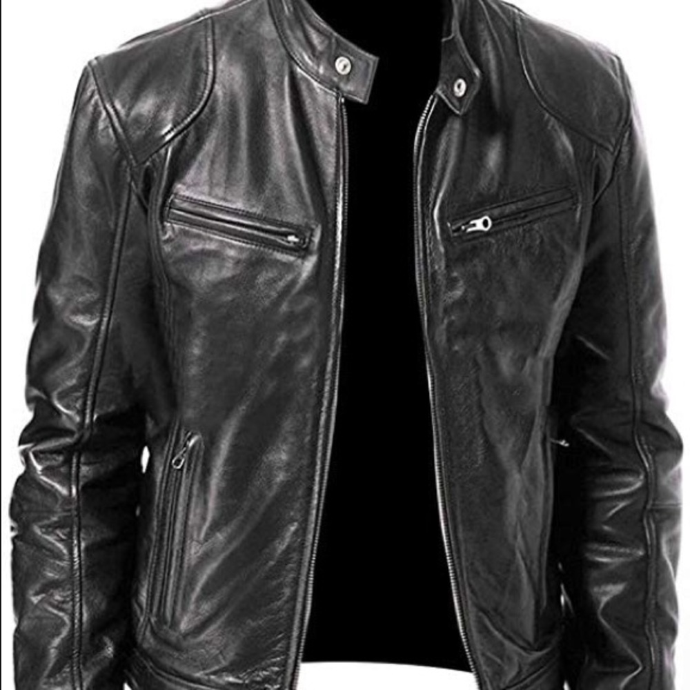 Cafe racer moto leather jacket